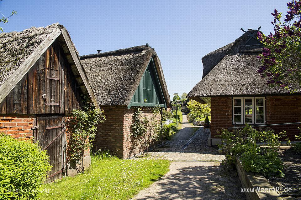 Das Fischerdorf Gothmund bietet mit seinen alten Reetdachhäusern, den kleinen Holzstegen und den Fischerbooten, eine malerische Kulisse // Foto: MeerART