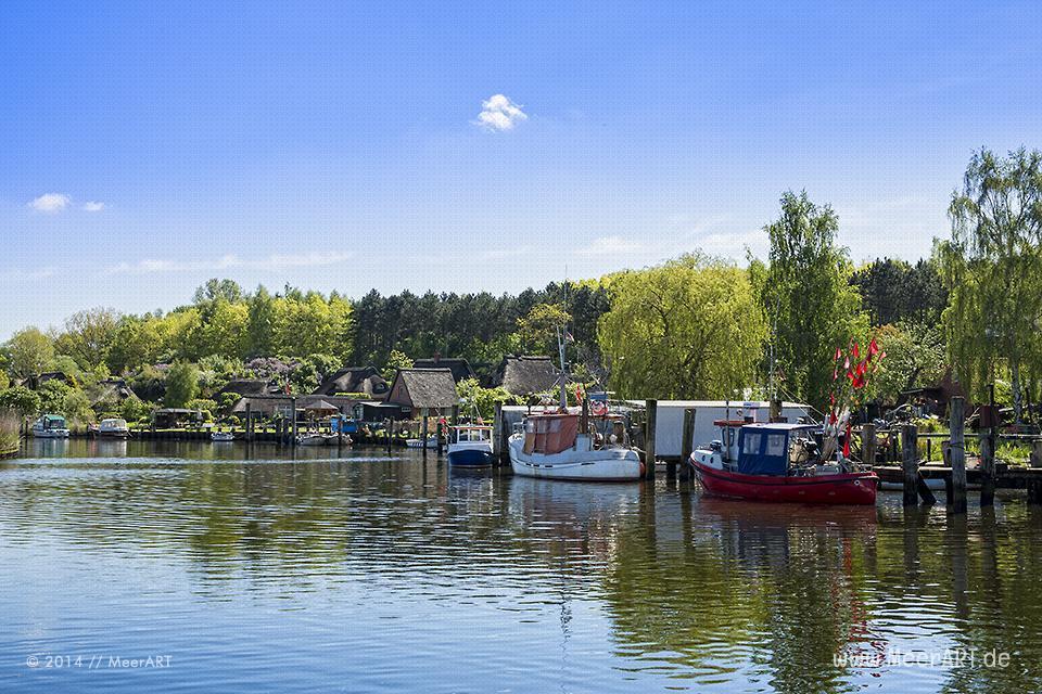 Das Fischerdorf Gothmund bietet mit seinen alten Reetdachhäusern, den kleinen Holzstegen und den Fischerbooten, eine malerische Kulisse // Foto: MeerART