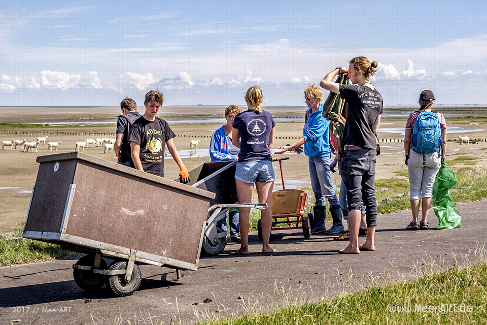 Müllsammelaktion beim Nordfriesland Daag am 14.07.2017 in Westerhever zwischen Stufhusen und der Lammerswarft // Foto: MeerART / R. Kerpa