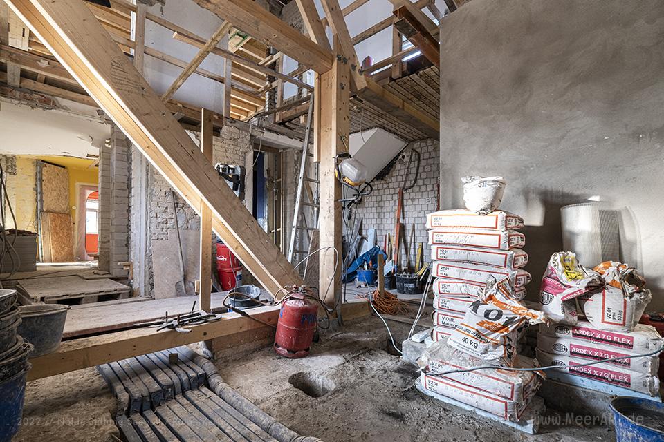 Nolde Haus - Blick in die ehemalige Küche während der Sanierung im Dezember 2020 // Foto: Nolde Stiftung Seebüll / Ralph Kerpa