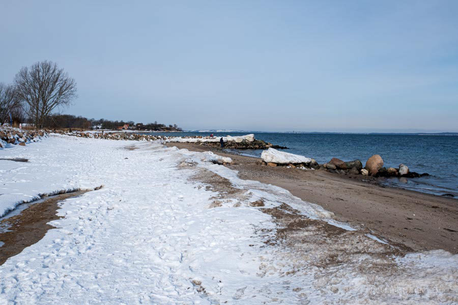 Der Naturstrand in Norgaardholz an der Flensburger Förde im Winter 2026 // Foto: MeerART / Ralph Kerpa