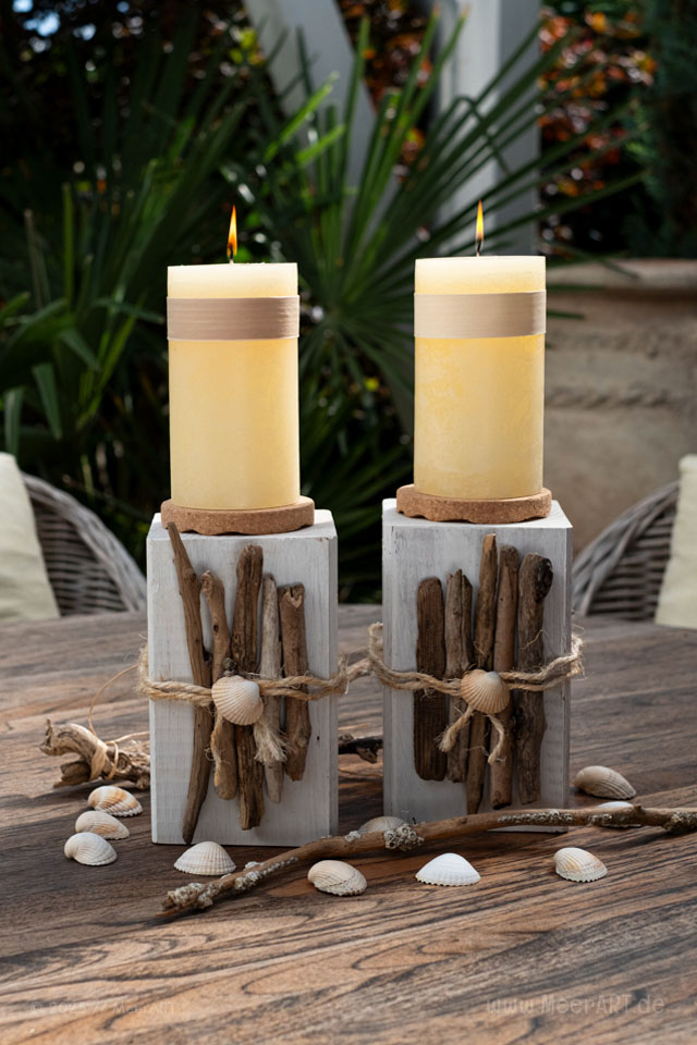 Küstenliebe Fotostrecke - Hol dir das Meer nach Hause - Nordische und Dekoideen - DIY Maritime Kerzenständer mit Strandgut