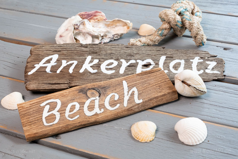 Nordische und Dekoideen - DIY - Ein bemaltes Strandgutschild Mit Acrylfarbe bemalte Schilder aus Strandgut